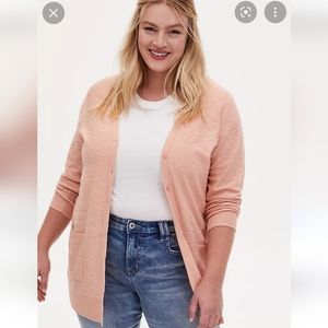 Peach Boyfriend Cardigan Button-Front Sweater